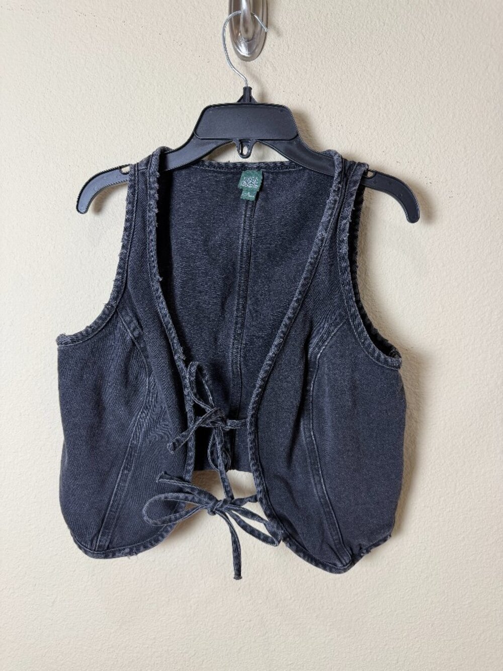 Wild Fable Black Denim Tie Front Vest Top Size Small Distressed Washed Jeans